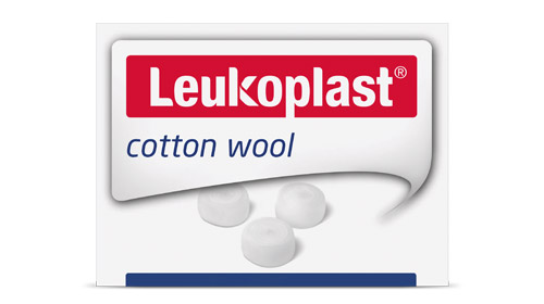 Pack shots of Leukoplast cotton wool balls. Pack shots of Leukoplast cotton wool balls.
